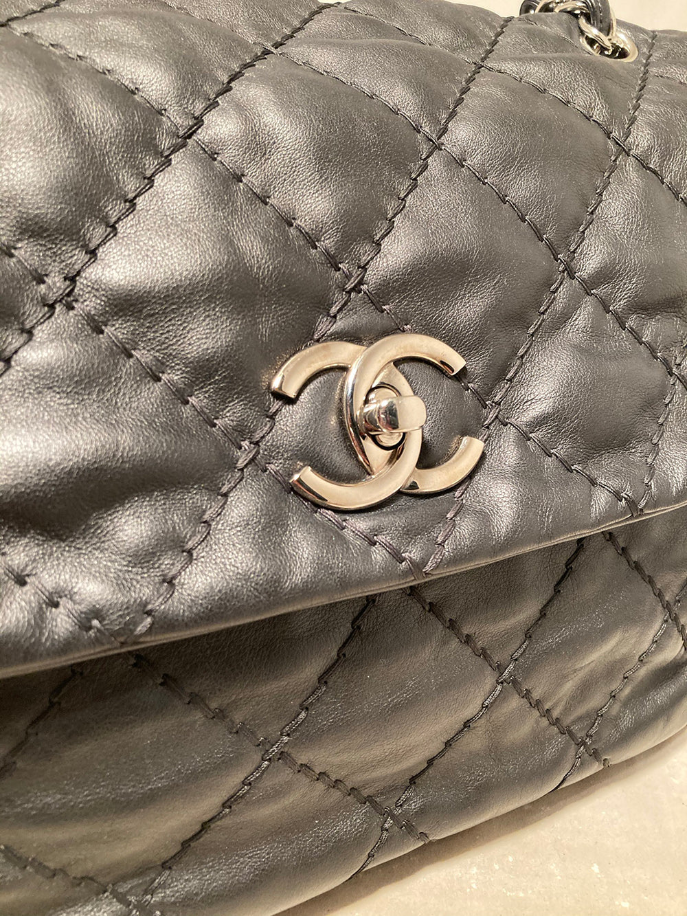 Chanel Black Leather Ultimate Stitch Classic Flap Shoulder Bag