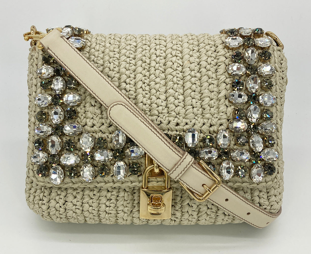 DolCeline & Gabbana Crystal Raffia Flap Shoulder Bag