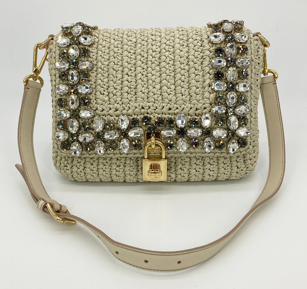 DolCeline & Gabbana Crystal Raffia Flap Shoulder Bag