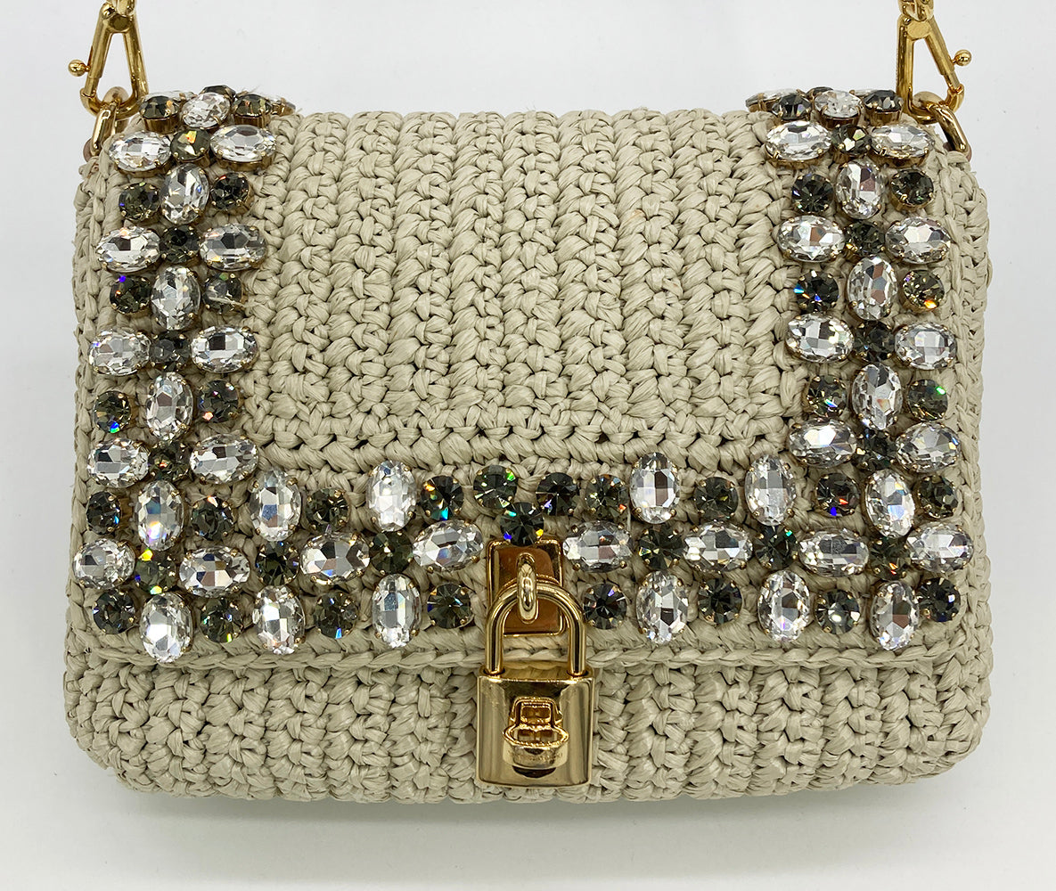 DolCeline & Gabbana Crystal Raffia Flap Shoulder Bag