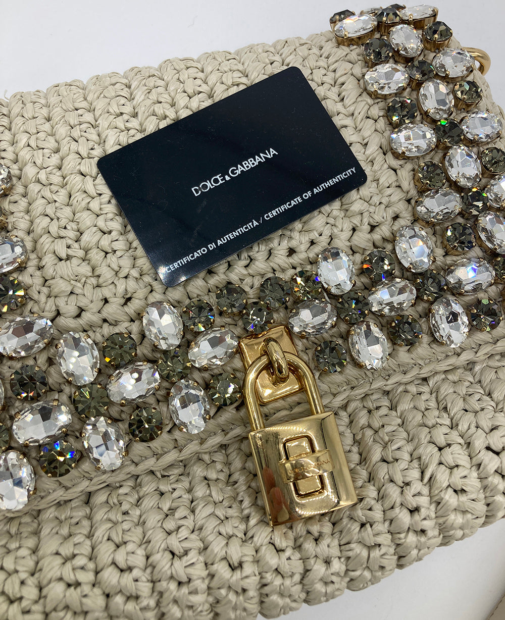 DolCeline & Gabbana Crystal Raffia Flap Shoulder Bag