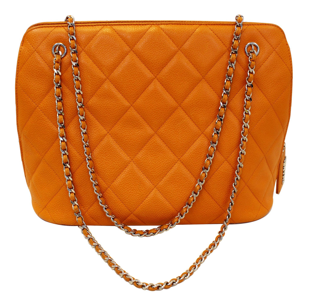 Chanel Caviar Leather Leather Orange Timeless Shoulder Bag