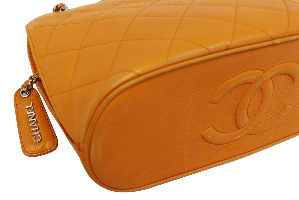 Chanel Caviar Leather Leather Orange Timeless Shoulder Bag