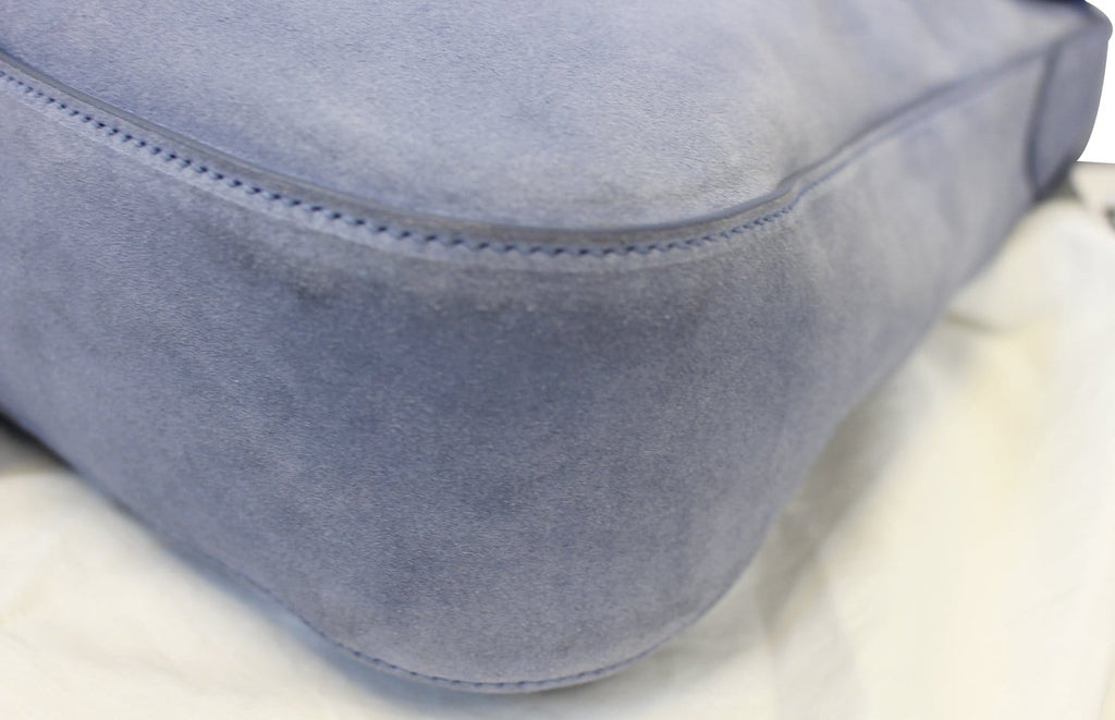 PRADA Vitello Daino Flap Suede Leather Hobo Bag Sky Blue