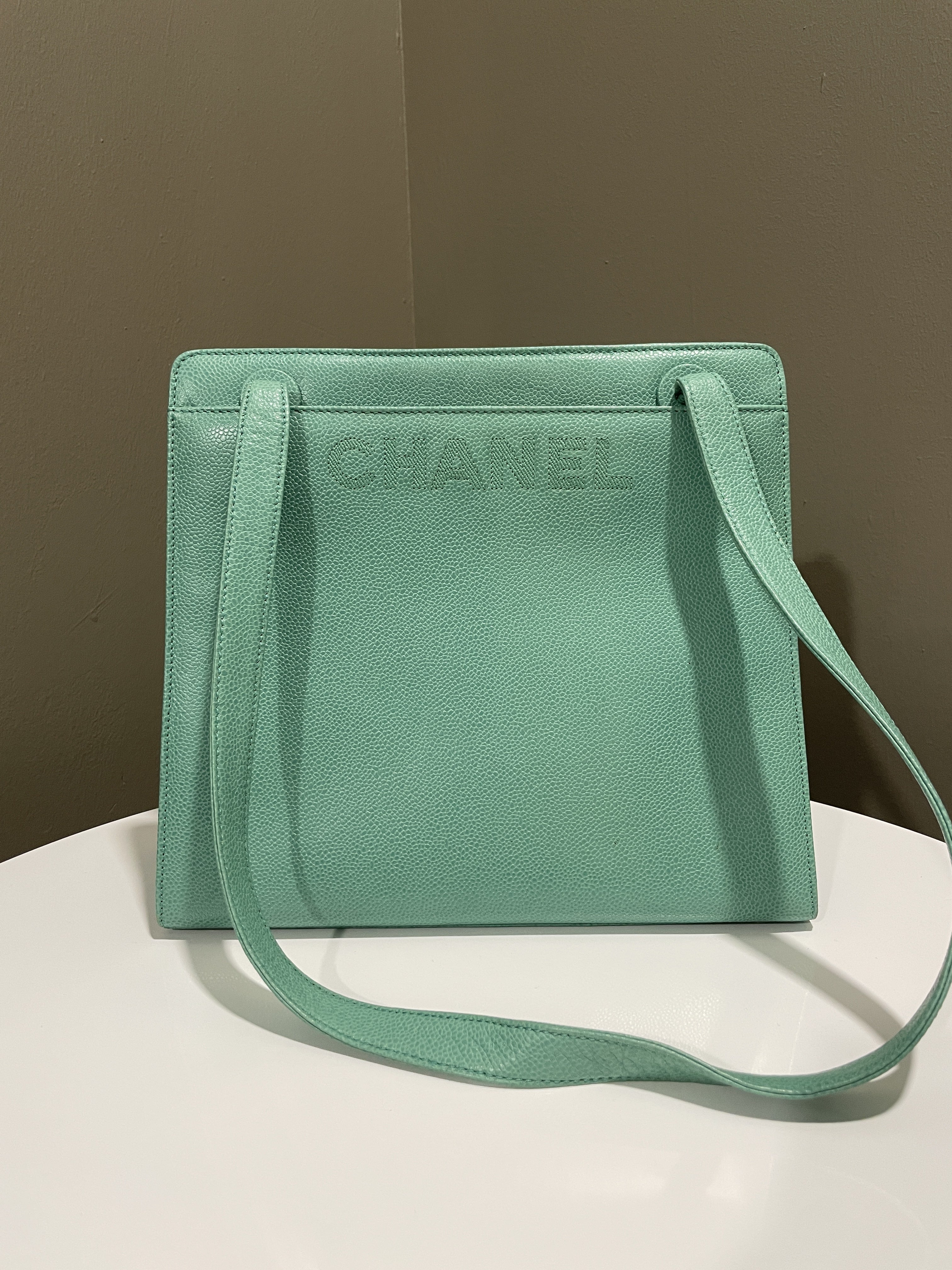Chanel Vintage Shoulder Tote Bag Mint Caviar