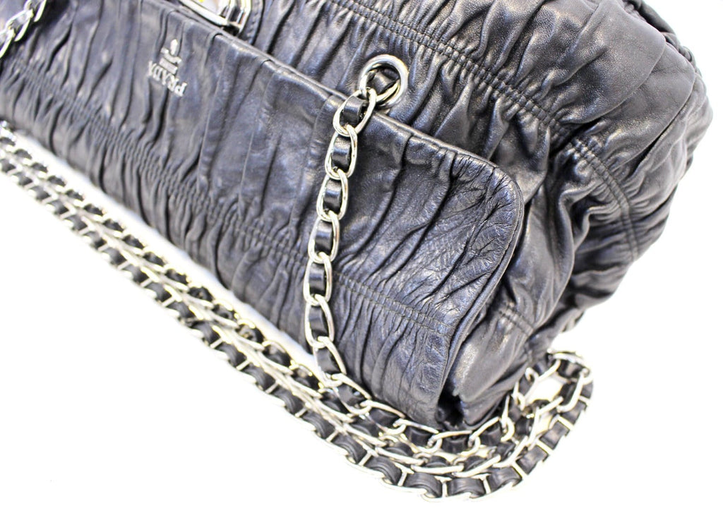 PRADA Black Nappa Leather Gaufre Ruched Flap Shoulder Bag - Sale