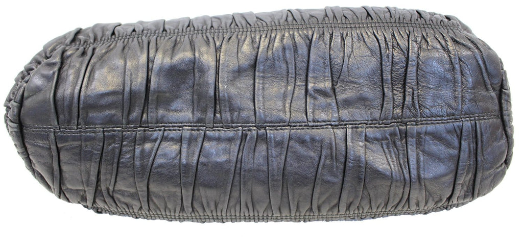 PRADA Black Nappa Leather Gaufre Ruched Flap Shoulder Bag - Sale