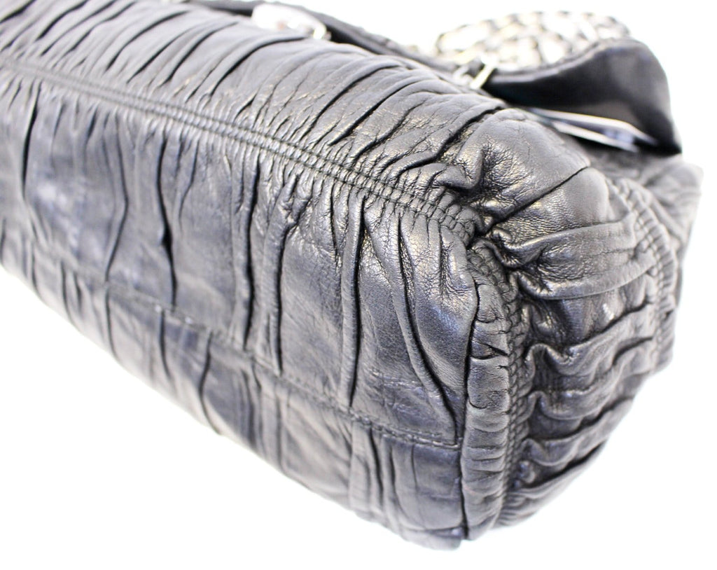 PRADA Black Nappa Leather Gaufre Ruched Flap Shoulder Bag - Sale