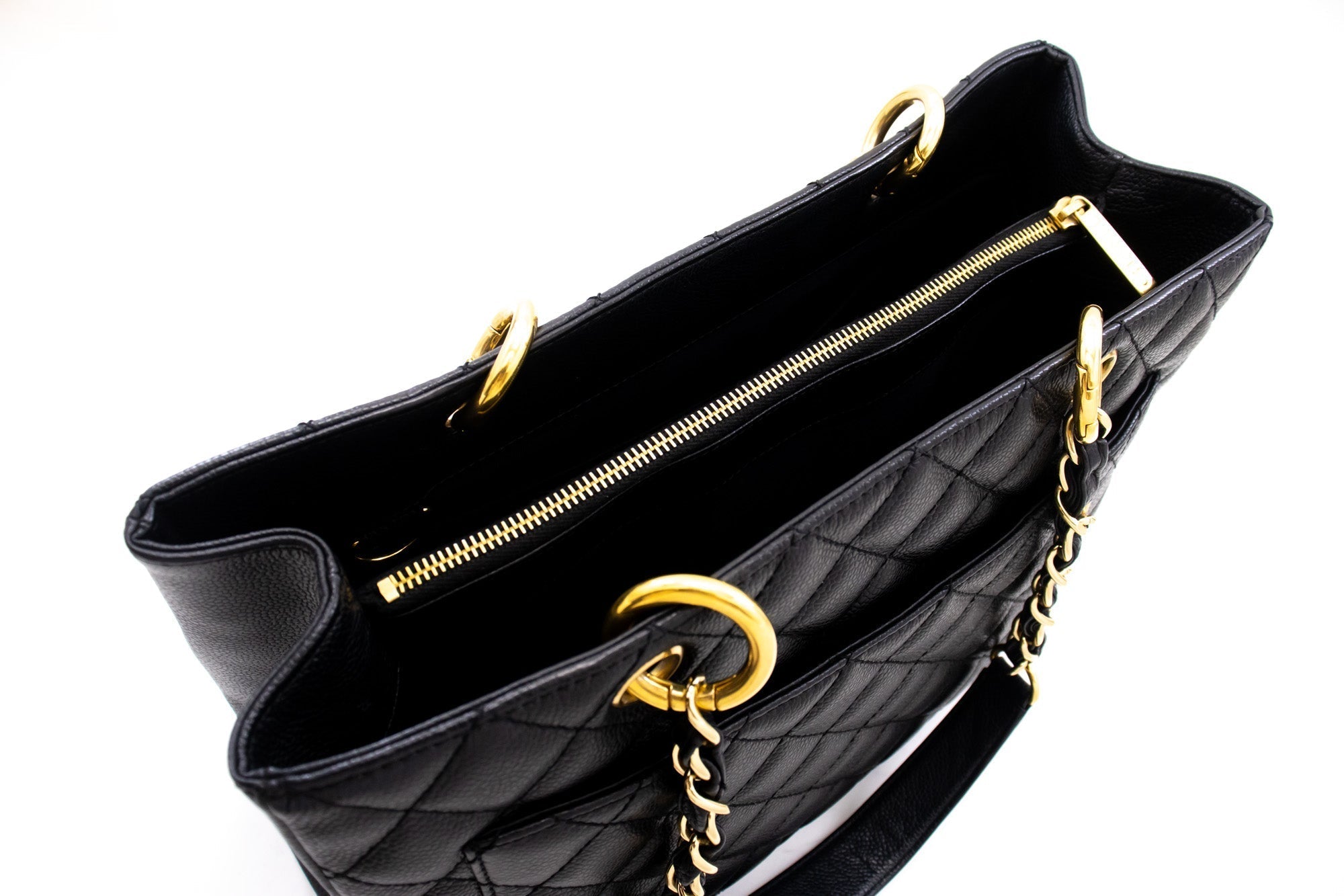 CHANEL Caviar GST 13" Grand Shopping Tote Chain Shoulder Bag Black k54