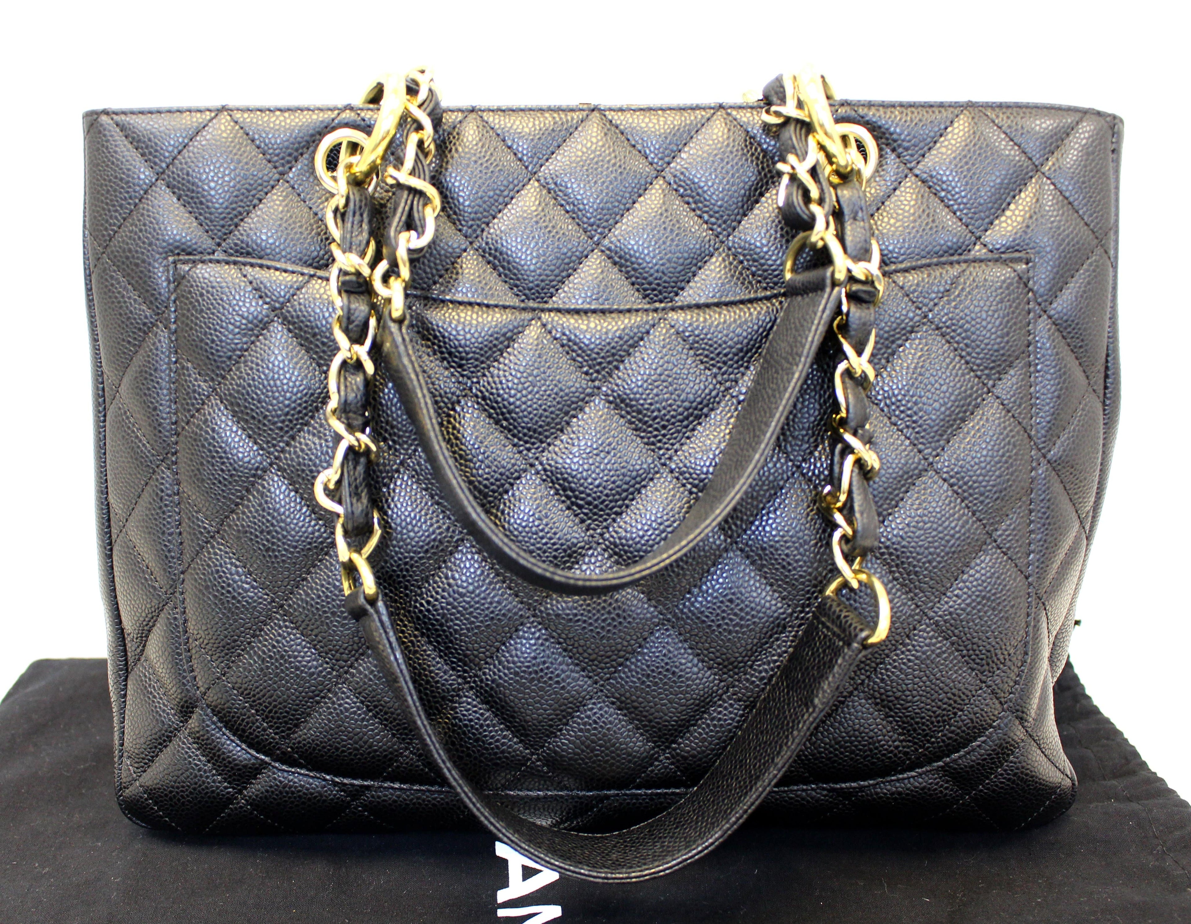 Chanel Black Caviar Leather Leather Grand Shopping Tote Bag