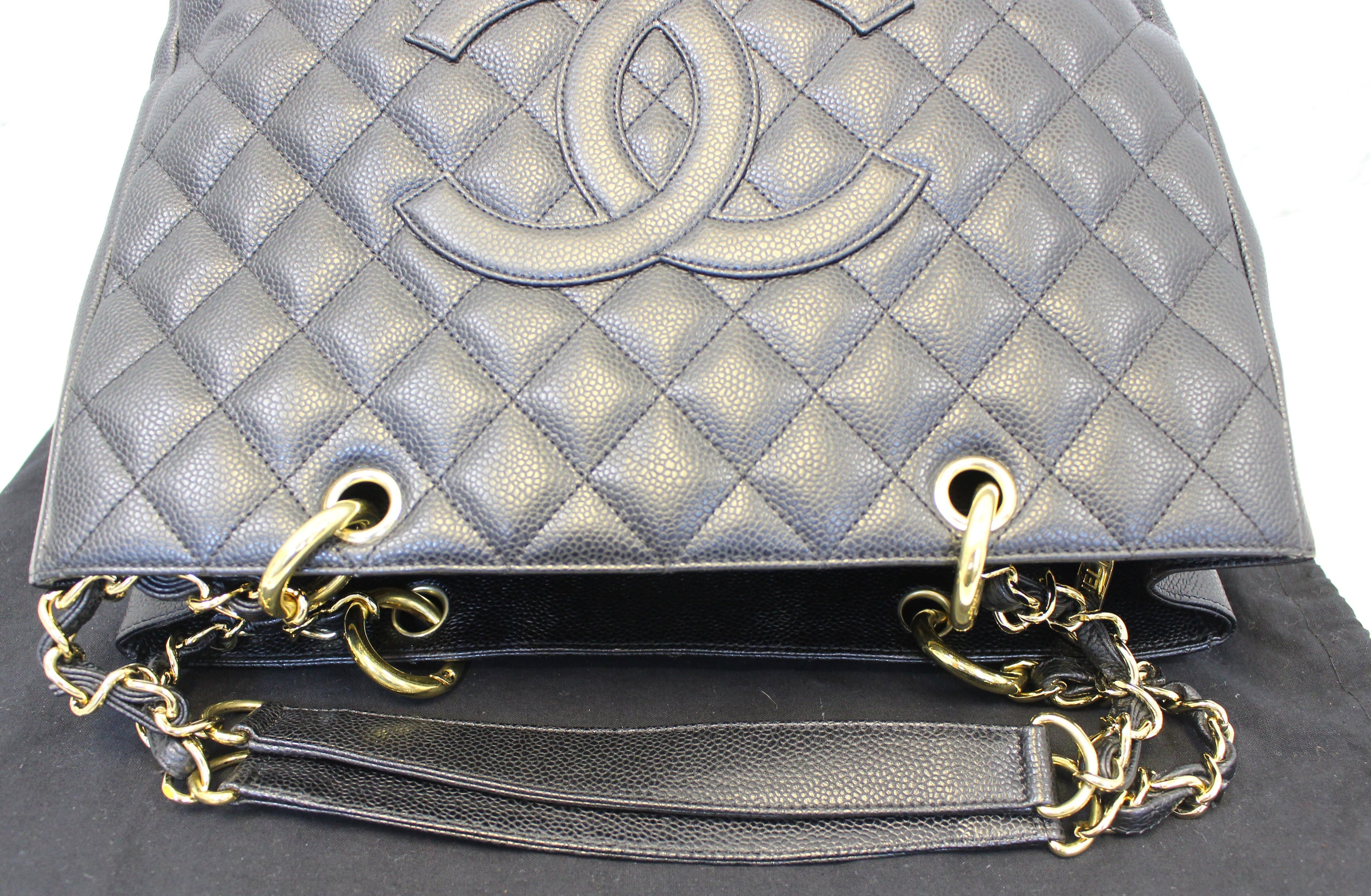 Chanel Black Caviar Leather Leather Grand Shopping Tote Bag