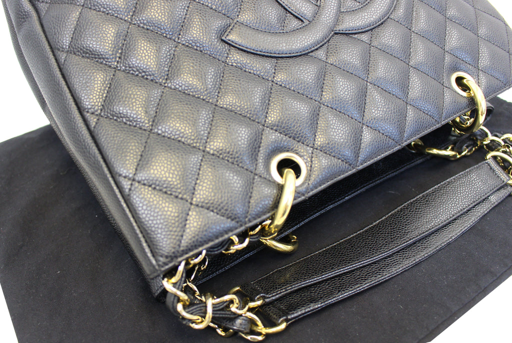 Chanel Black Caviar Leather Leather Grand Shopping Tote Bag