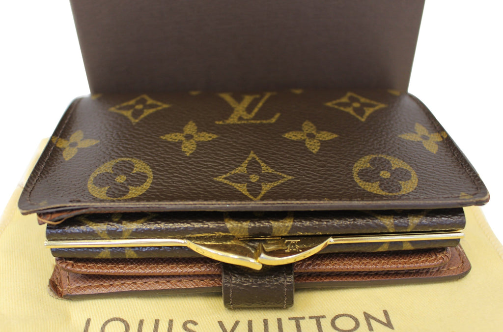 LOUIS VUITTON French Kisslock Monogram Canvas Wallet Brown