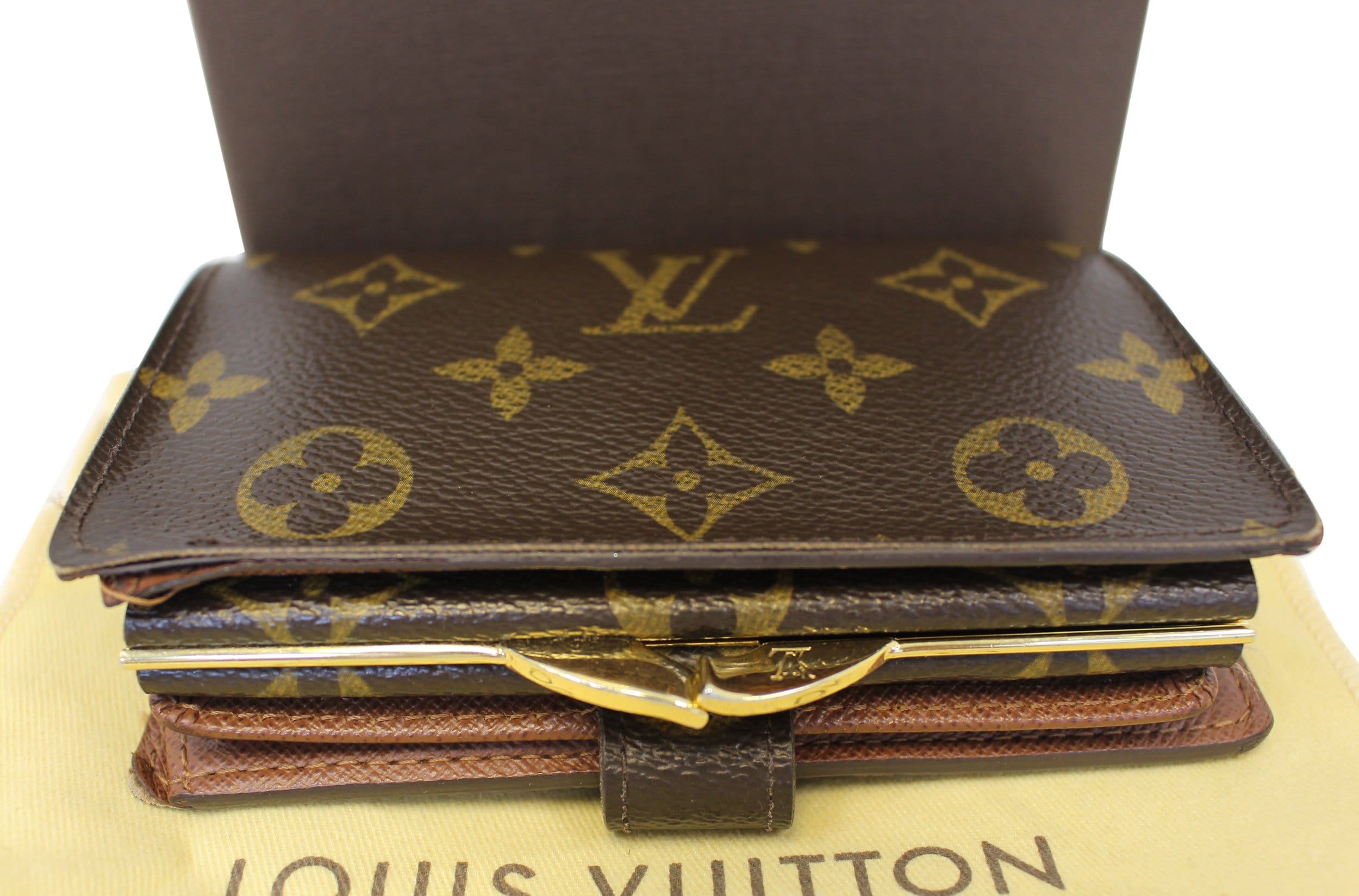 LOUIS VUITTON French Kisslock Monogram Canvas Wallet Brown