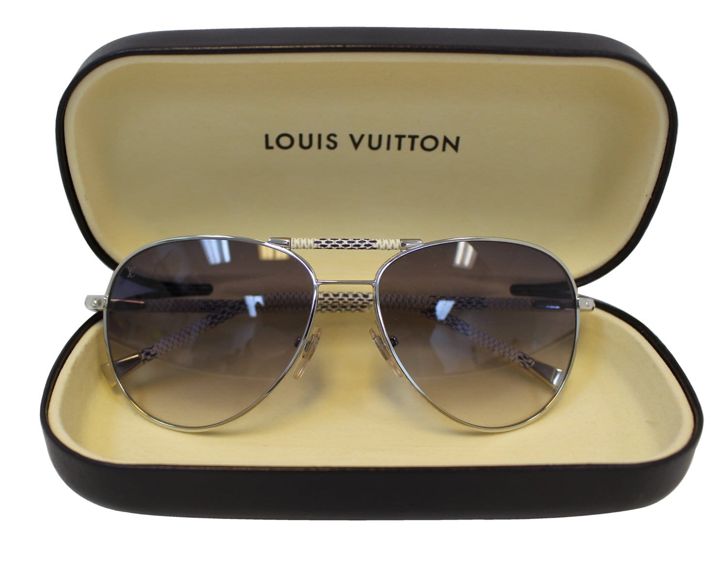 LOUIS VUITTON Metal Frame Damier Azur Petite Viola Pilot Sunglasses TT1630