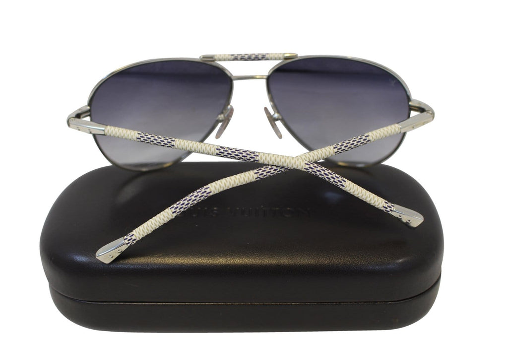 LOUIS VUITTON Metal Frame Damier Azur Petite Viola Pilot Sunglasses TT1630