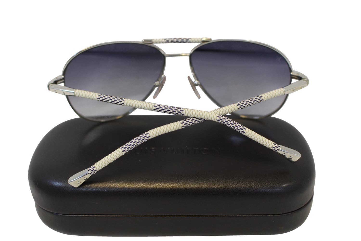 LOUIS VUITTON Metal Frame Damier Azur Petite Viola Pilot Sunglasses TT1630