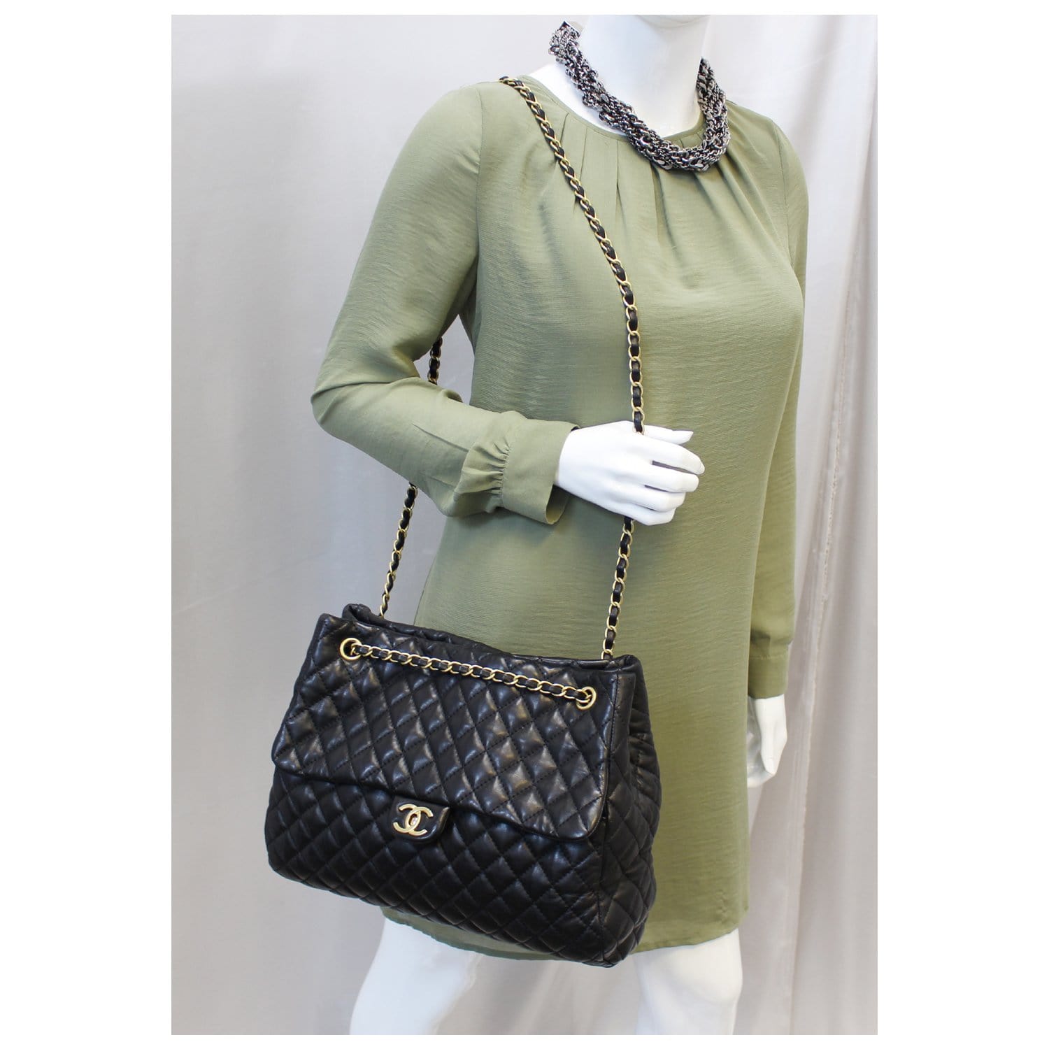 Chanel Large Shopping Flap Shoulder Bag Black