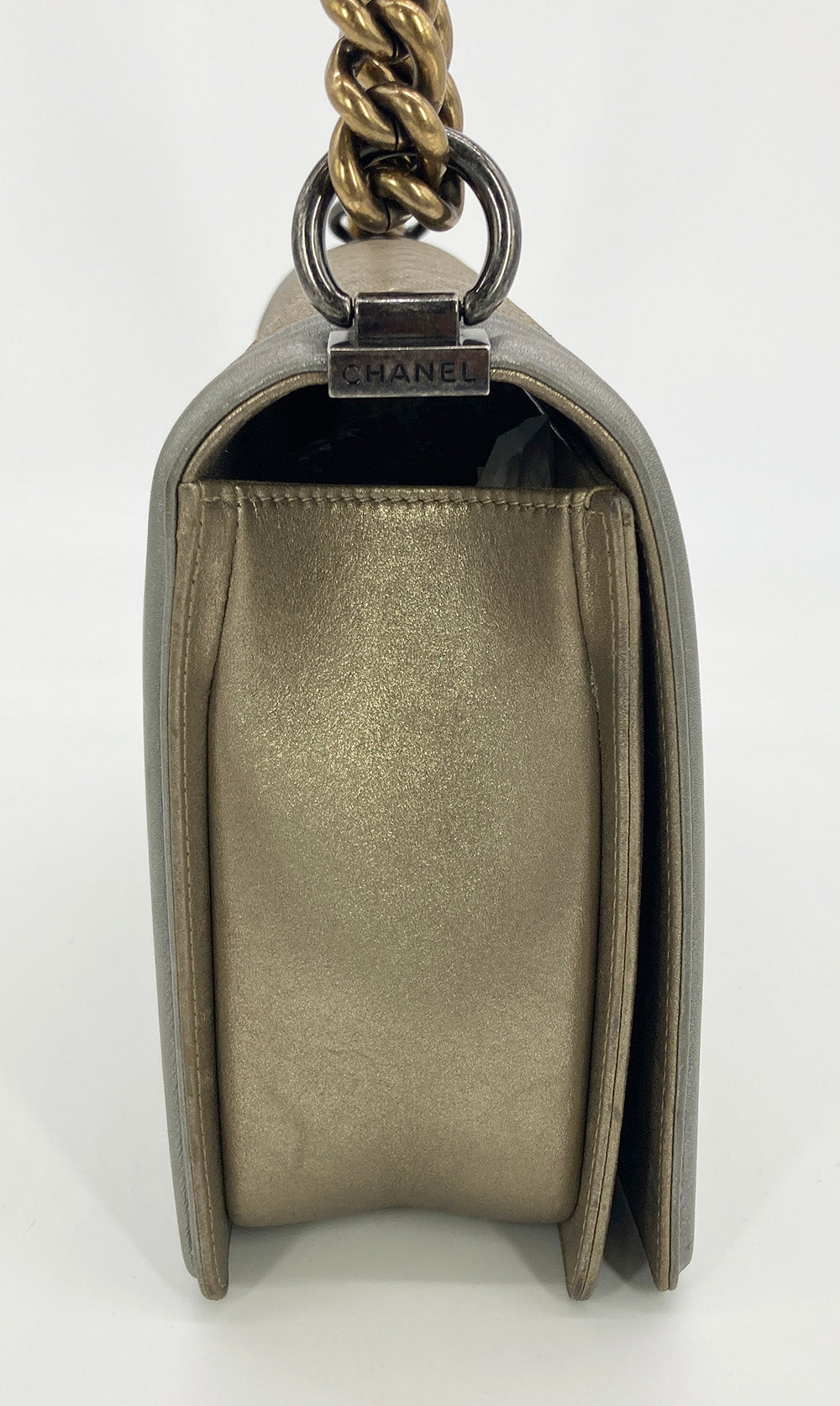 Chanel Gold SiLouis Vuittoner Leather Medium Boy Bag Classic Flap