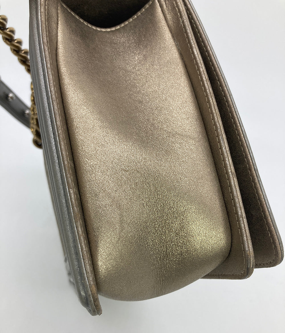 Chanel Gold SiLouis Vuittoner Leather Medium Boy Bag Classic Flap