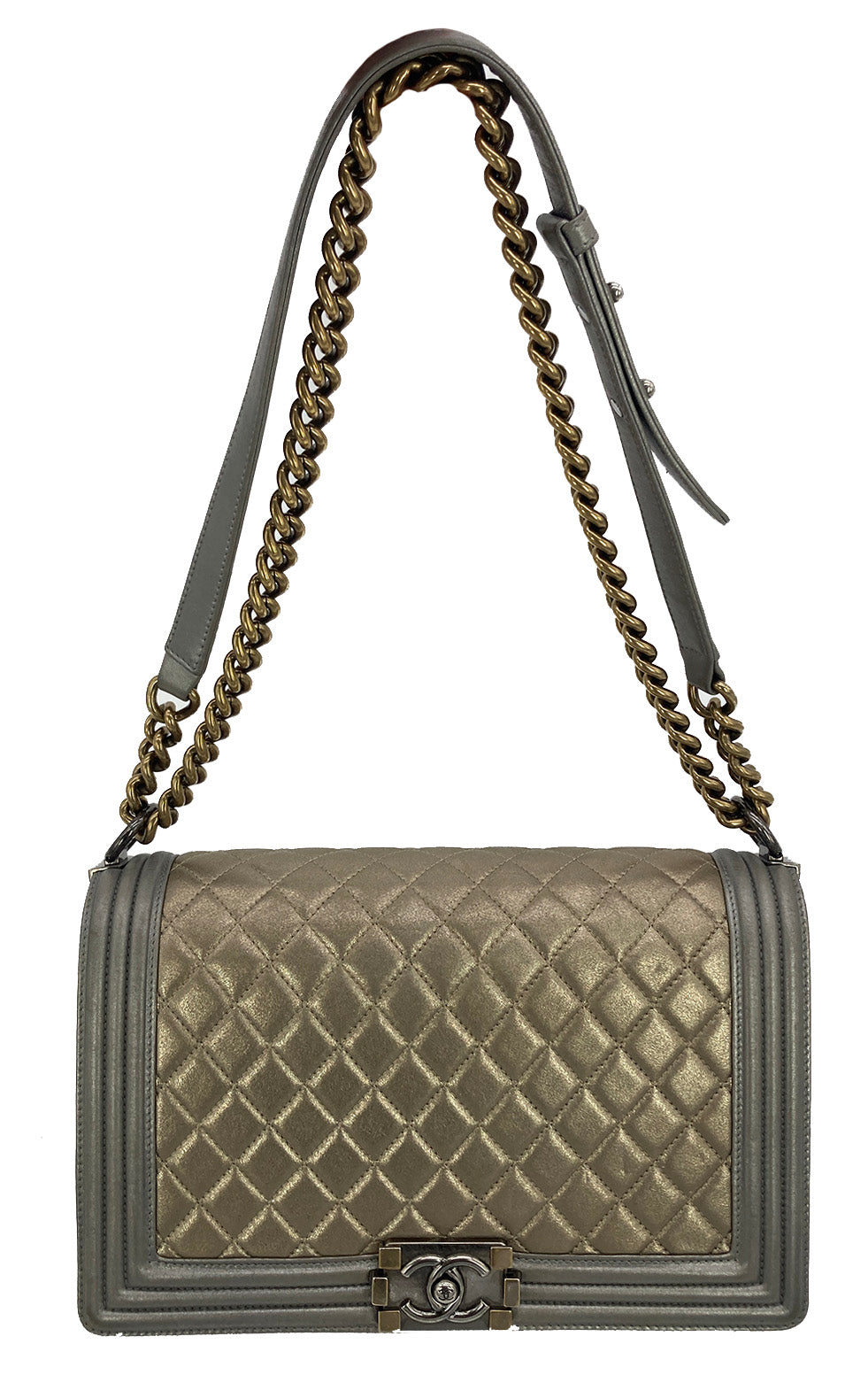Chanel Gold SiLouis Vuittoner Leather Medium Boy Bag Classic Flap