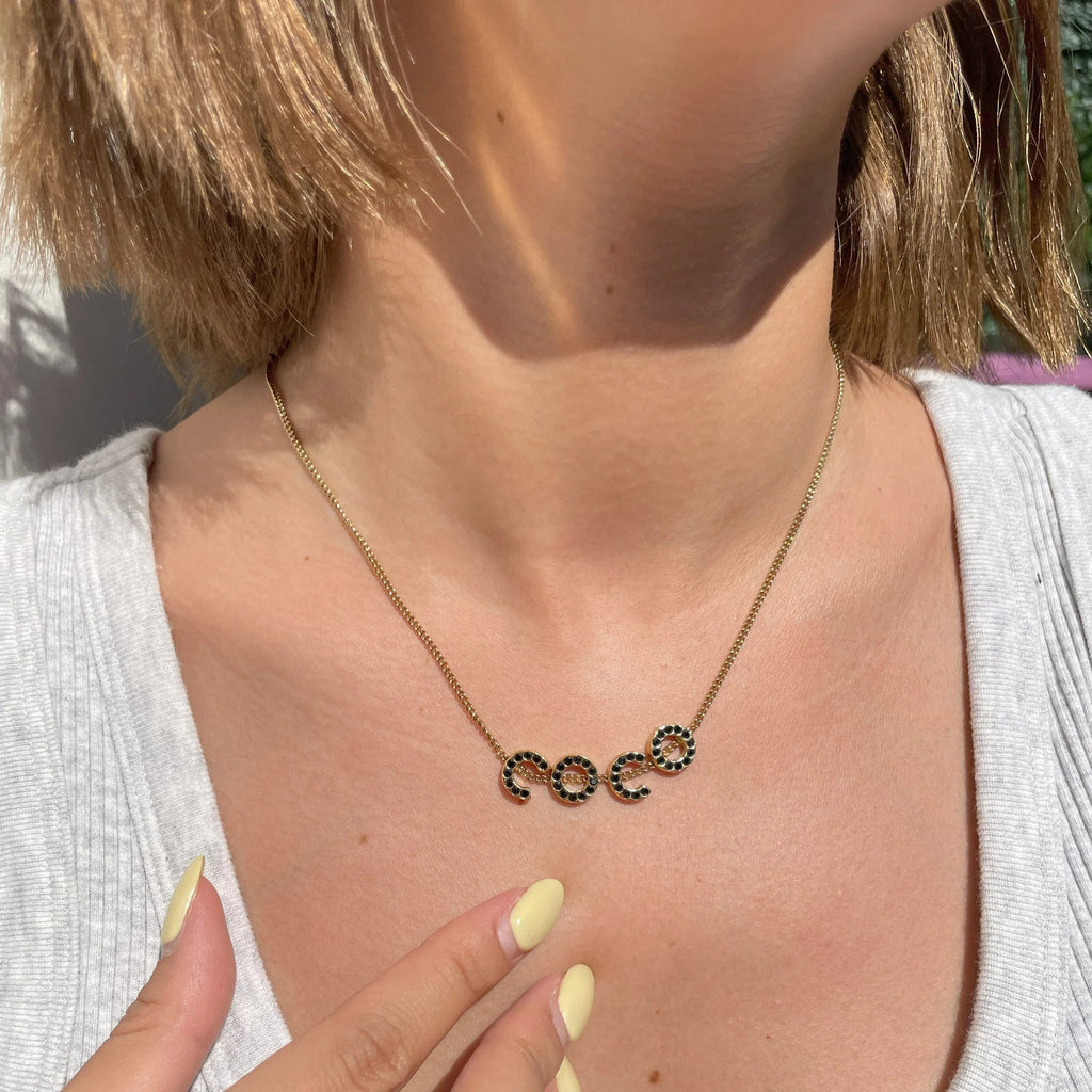 Chanel COCO Chain Pendant Necklace Rhinestone Gold 01A