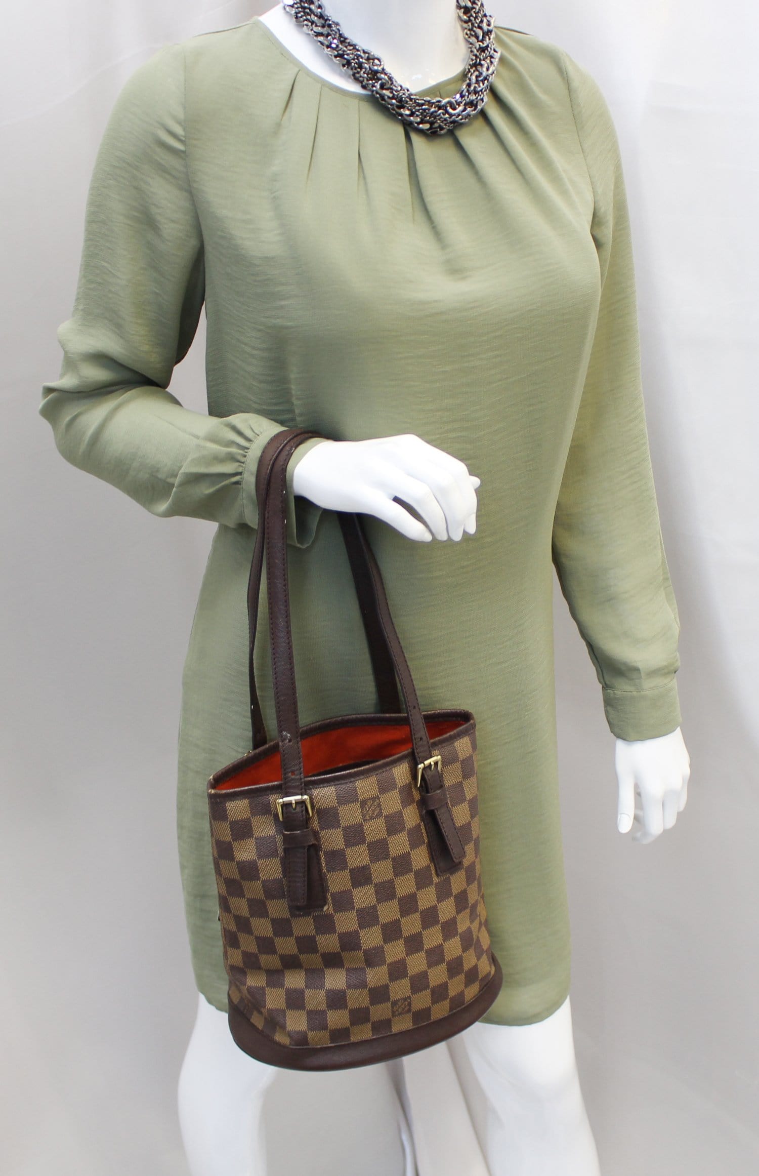 LOUIS VUITTON Damier Ebene Brown Marais Bucket Shoulder Bag - Final Call