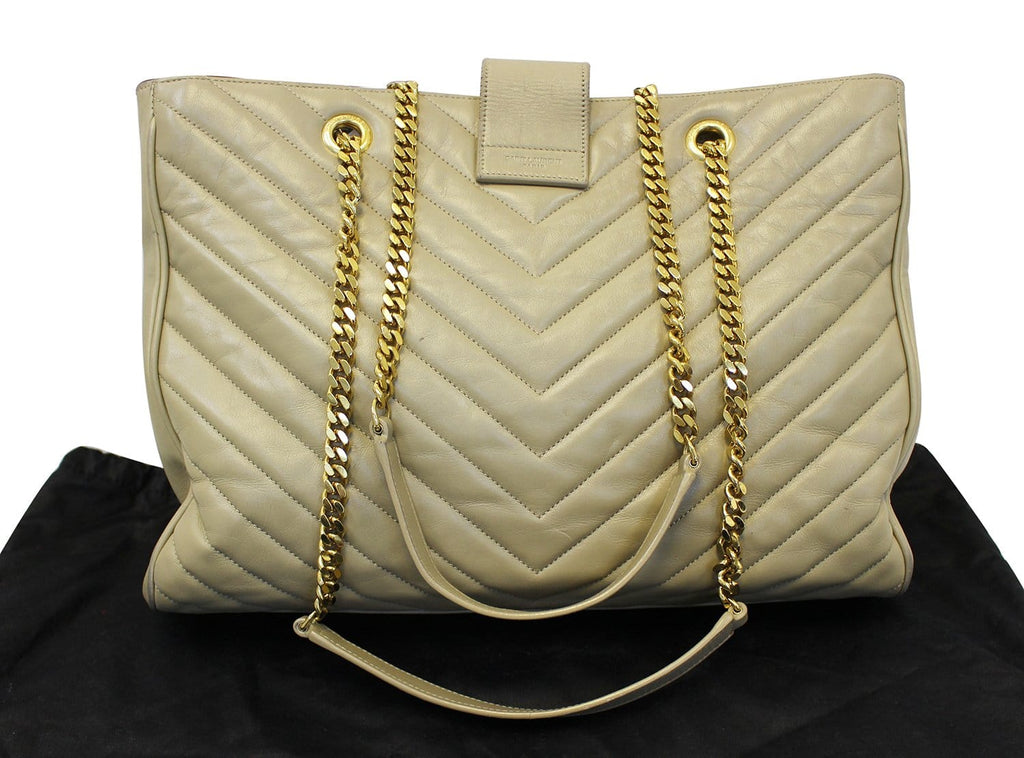 YVES SAINT LAURENT Matelasse Chevron Monogram Shopper Beige Bag - Final Call