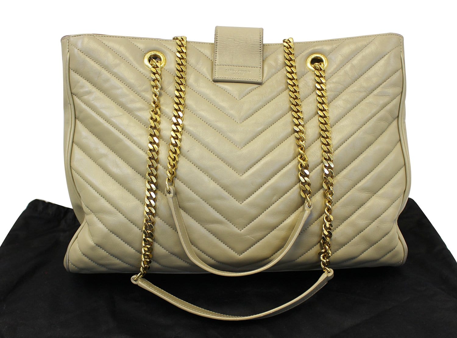 YVES SAINT LAURENT Matelasse Chevron Monogram Shopper Beige Bag - Final Call