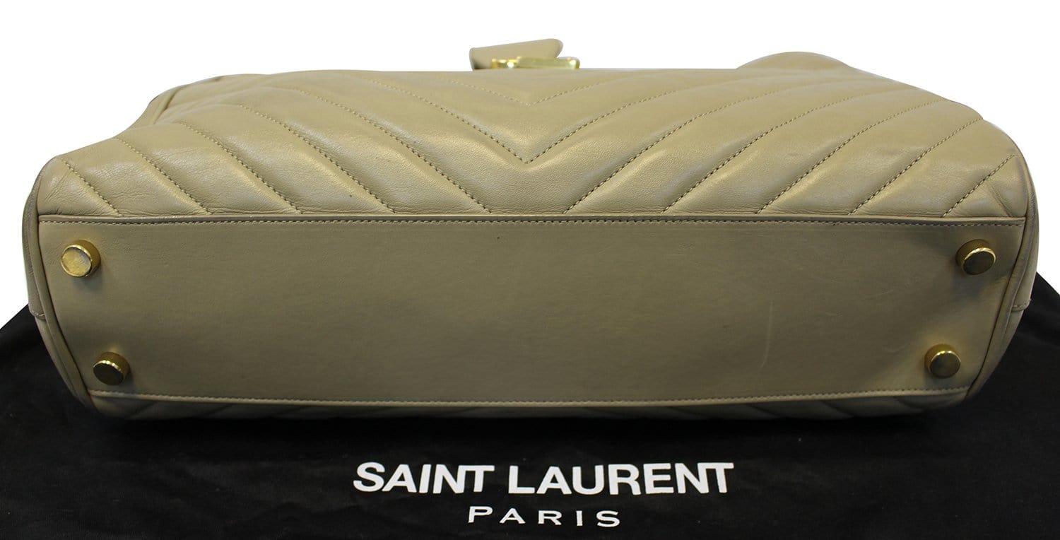 YVES SAINT LAURENT Matelasse Chevron Monogram Shopper Beige Bag - Final Call