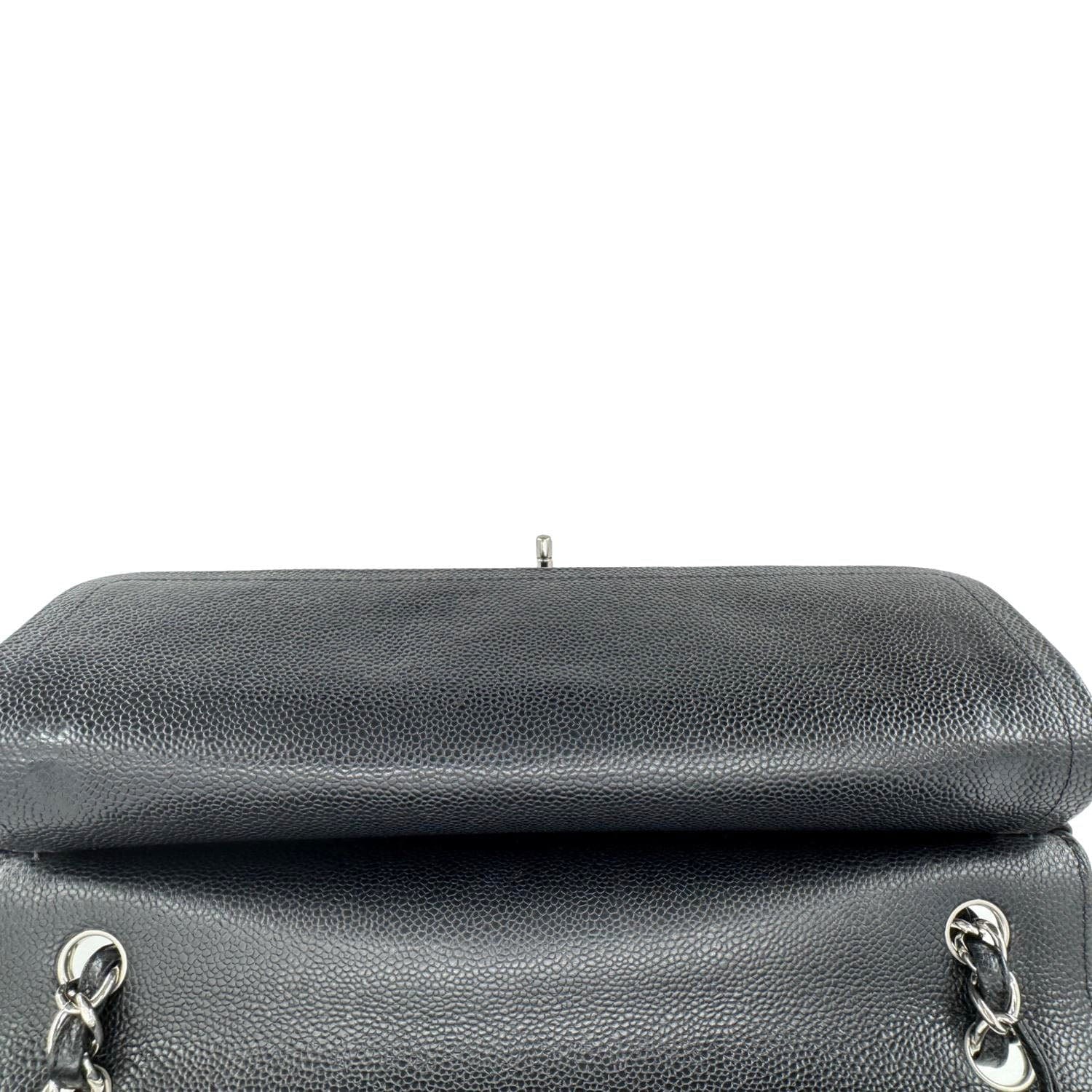 Chanel Classic Jumbo Double Flap Quilted Caviar Leather Shoulder Bag Black