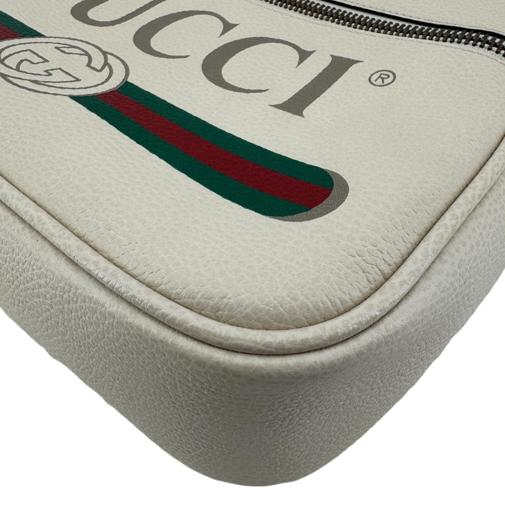 GUCCI Logo Leather Shoulder Bag Off White 523589