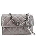 Chanel Pearl My Shoulder Mini Lambskin Quilted Leather Wallet Silver