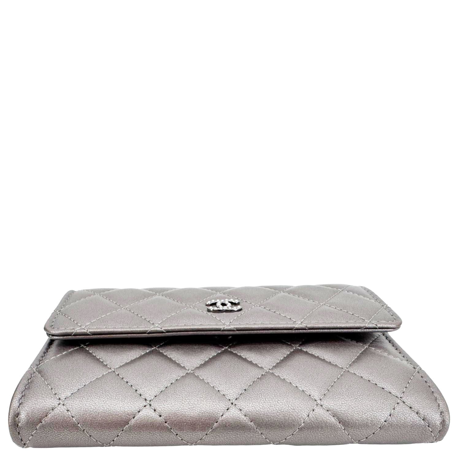 Chanel Pearl My Shoulder Mini Lambskin Quilted Leather Wallet Silver