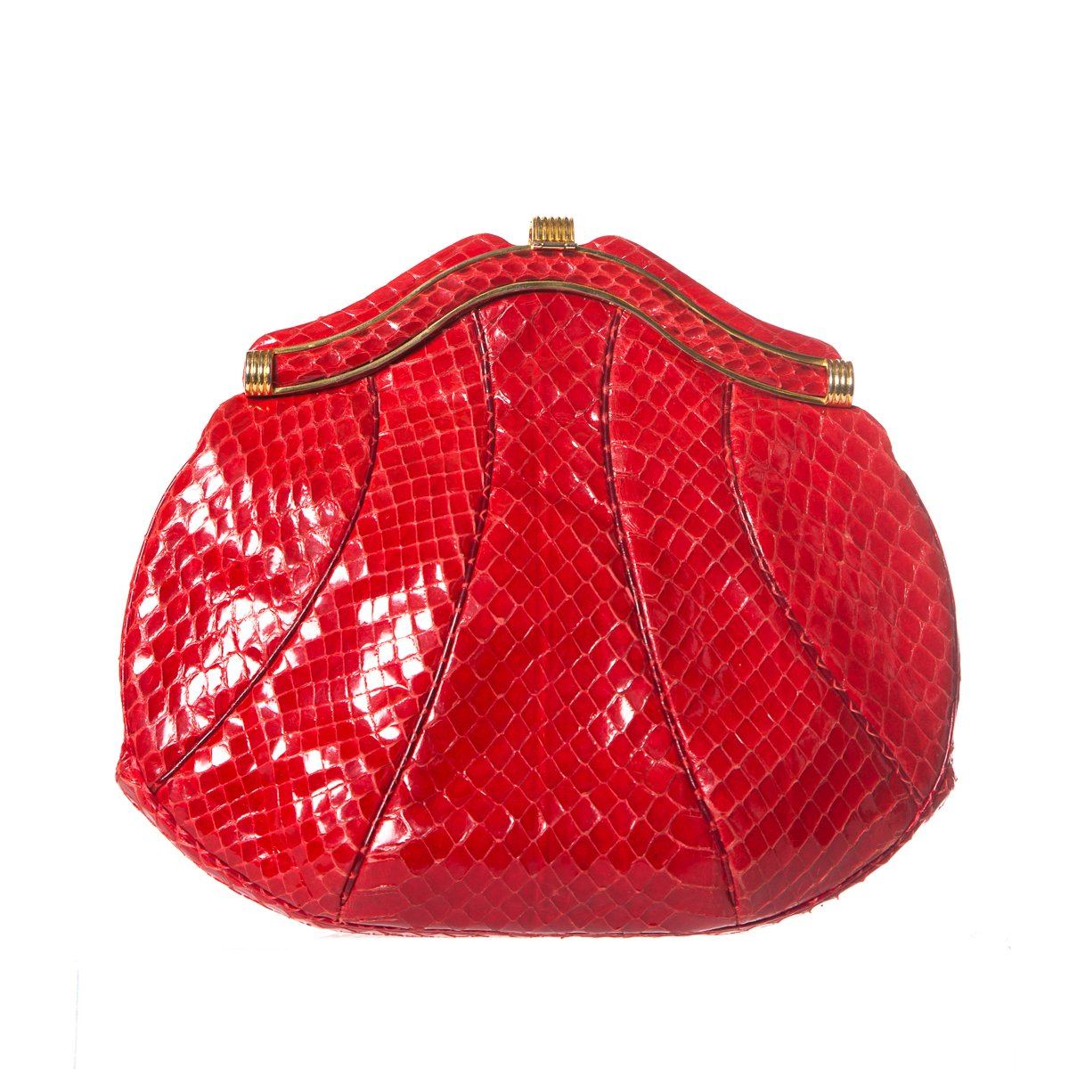 Judith Leiber Red Python Clamshell Clutch