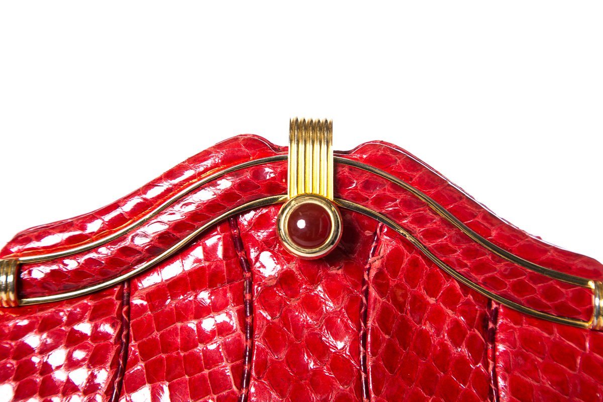 Judith Leiber Red Python Clamshell Clutch