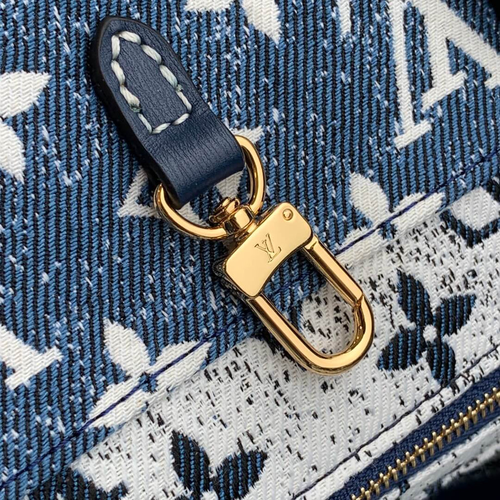 ONTHEGO MM M59608 Denim Leather Bag Navy Blue