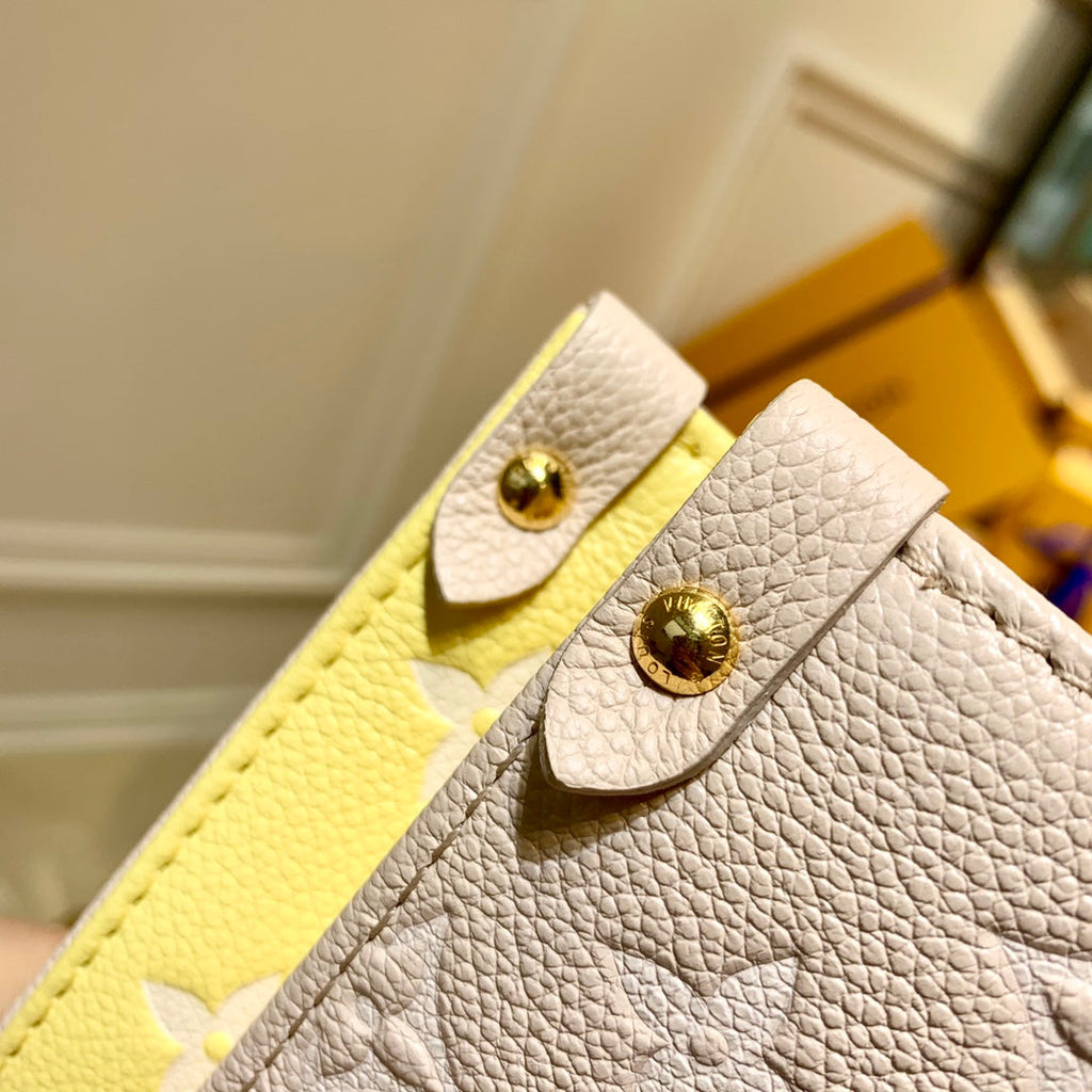 ONTHEGO MM BAG M46128 MONOGRAM EMPREINTE TOTE BAG Beige/Pink/Yellow