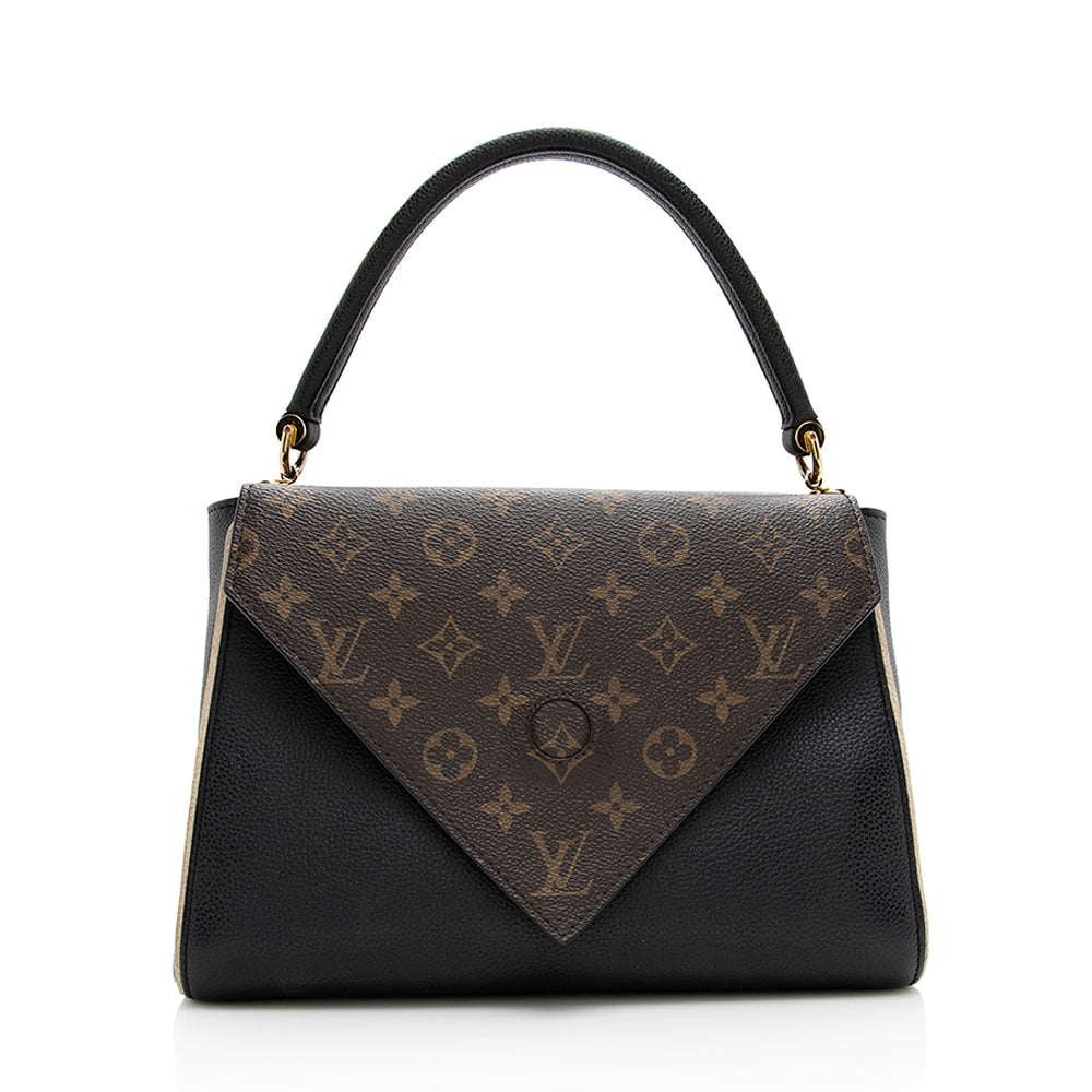Louis Vuitton Calf Leather Monogram Canvas Double V Satchel (SHF-18519)