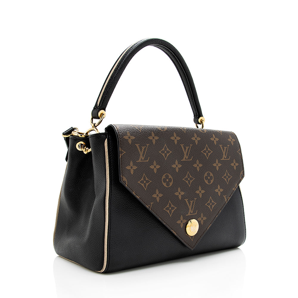Louis Vuitton Calf Leather Monogram Canvas Double V Satchel (SHF-18519)