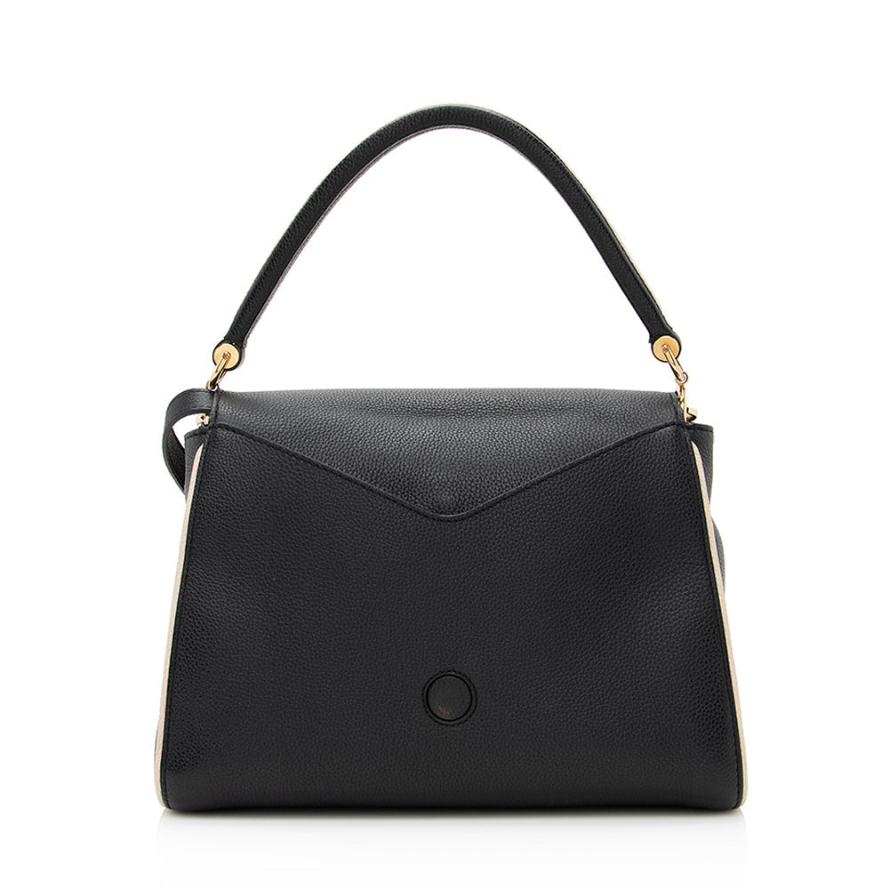 Louis Vuitton Calf Leather Monogram Canvas Double V Satchel (SHF-20589)