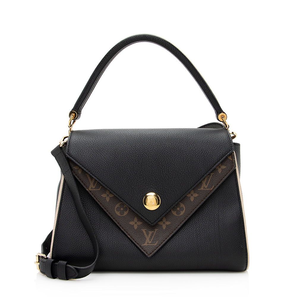 Louis Vuitton Calf Leather Monogram Canvas Double V Satchel (SHF-20589)