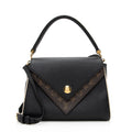 Louis Vuitton Calf Leather Monogram Canvas Double V Satchel (SHF-20589)