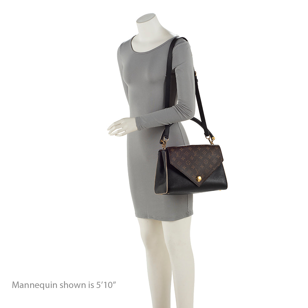 Louis Vuitton Calf Leather Monogram Canvas Double V Satchel (SHF-20589)