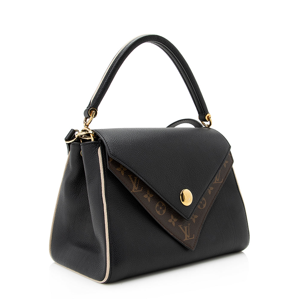 Louis Vuitton Calf Leather Monogram Canvas Double V Satchel (SHF-20589)