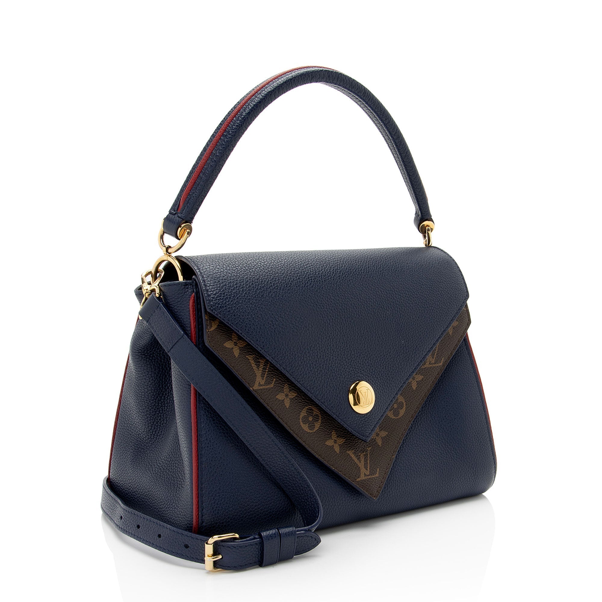 Louis Vuitton Calf Leather Monogram Canvas Double V Satchel