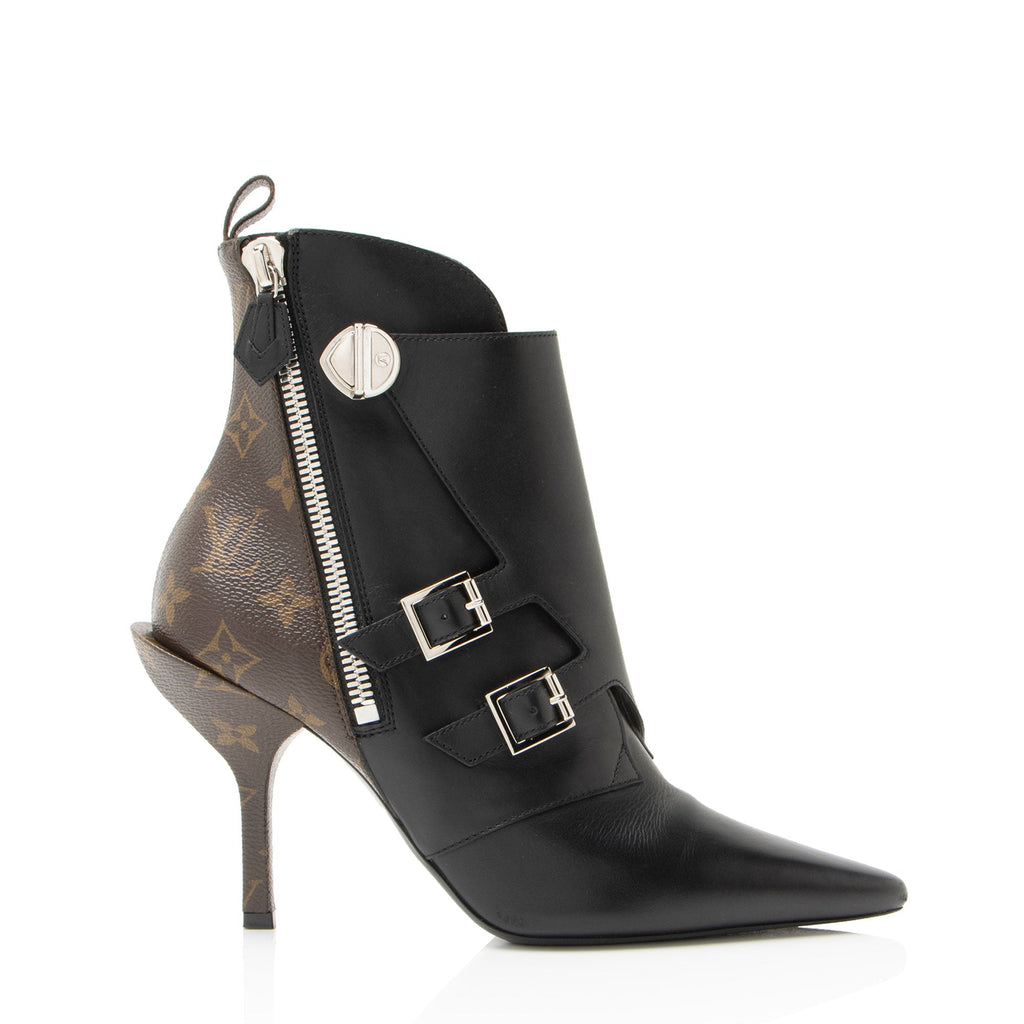 Louis Vuitton Calfskin Monogram Canvas Janet Ankle Boots - Size 9 / 39