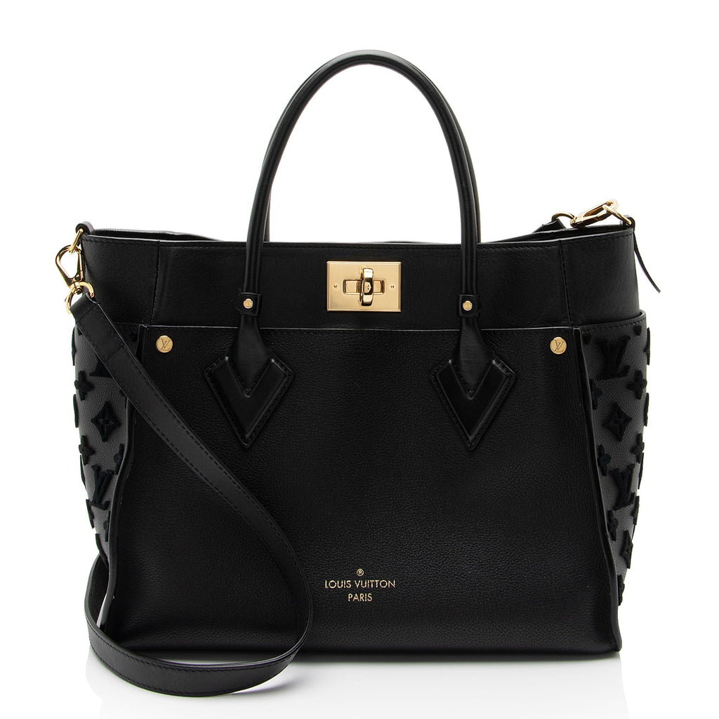 Louis Vuitton Calfskin Tufted Monogram Canvas On My Side MM Tote (SHF-bIbven)