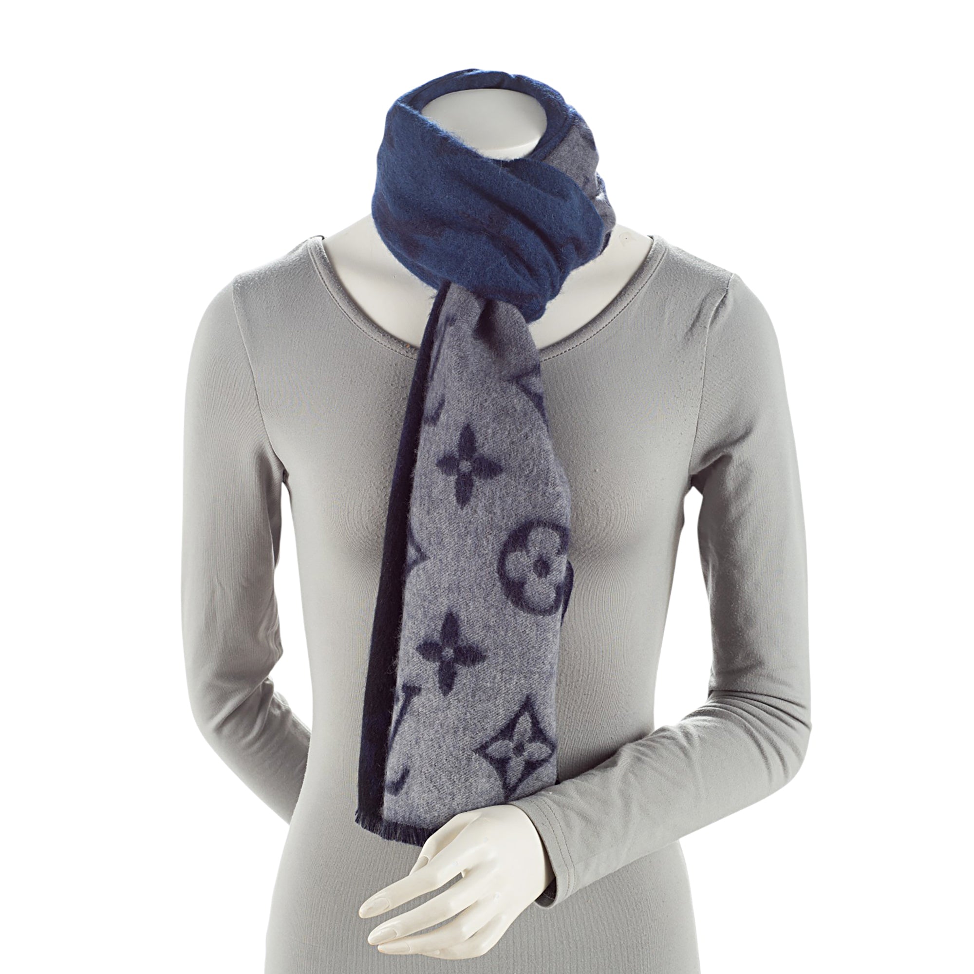 Louis Vuitton Cashmere Giant Monogram Dawn to Dusk Fringe Scarf