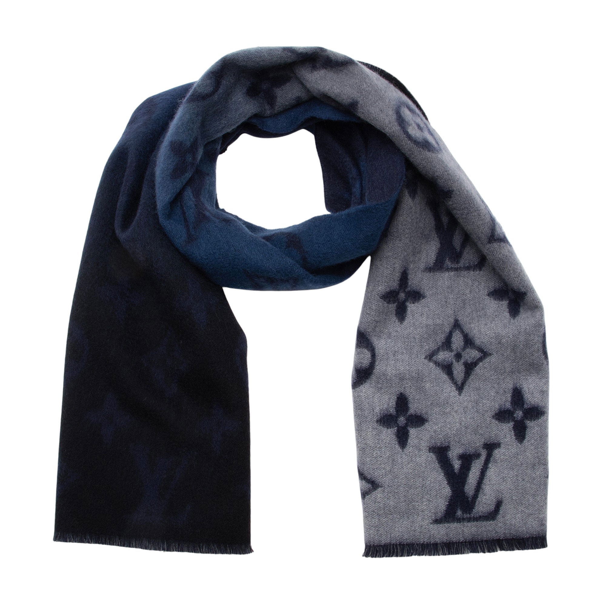 Louis Vuitton Cashmere Giant Monogram Dawn to Dusk Fringe Scarf